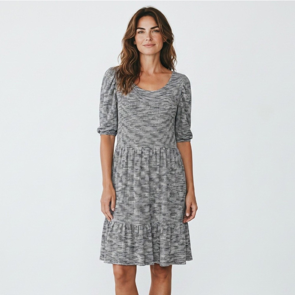 Daily Practice Anthropologie Striped Flounced Mini Dress L Open Back Minimalist